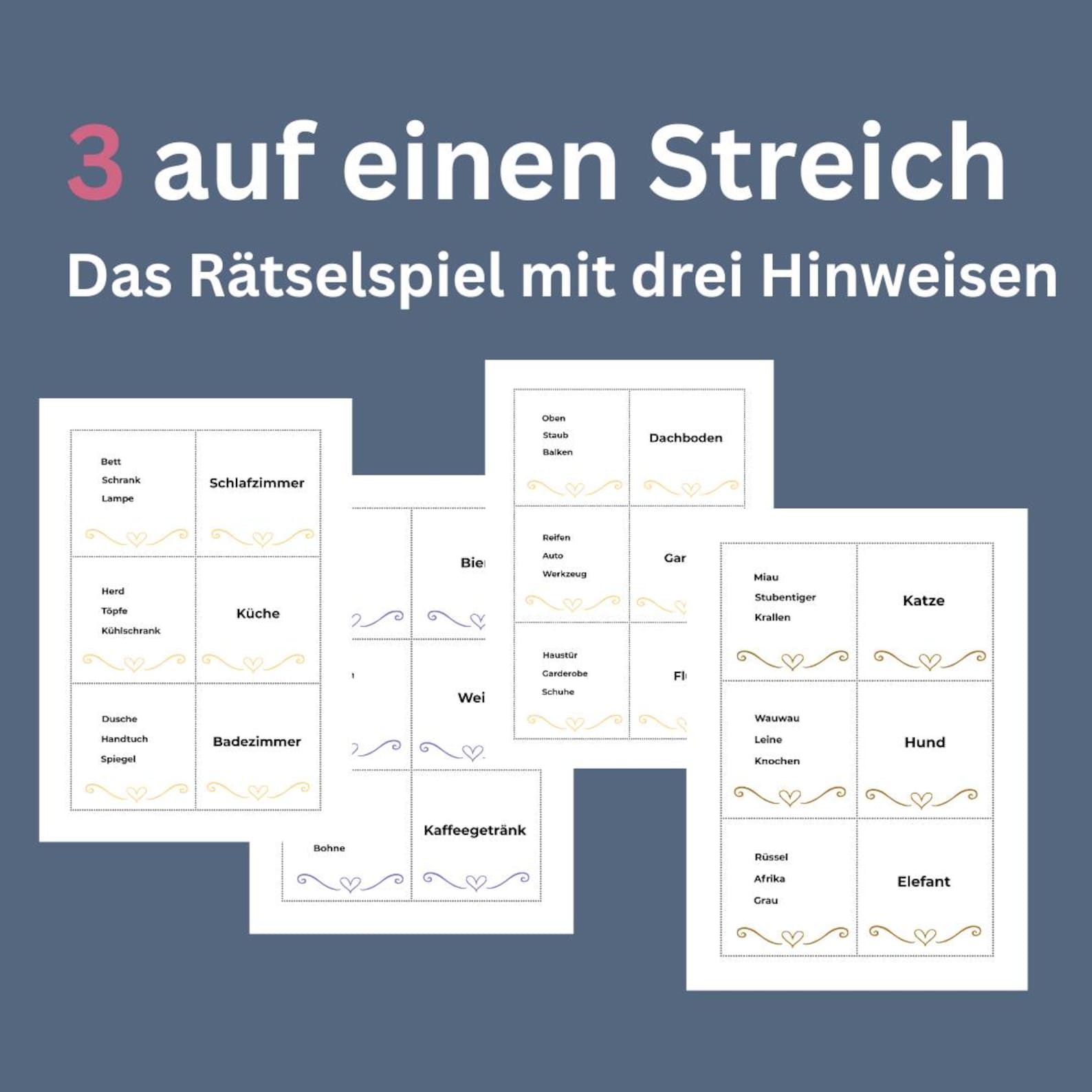 3 auf einen Streich – Rätselspiel mit drei Hinweisen
